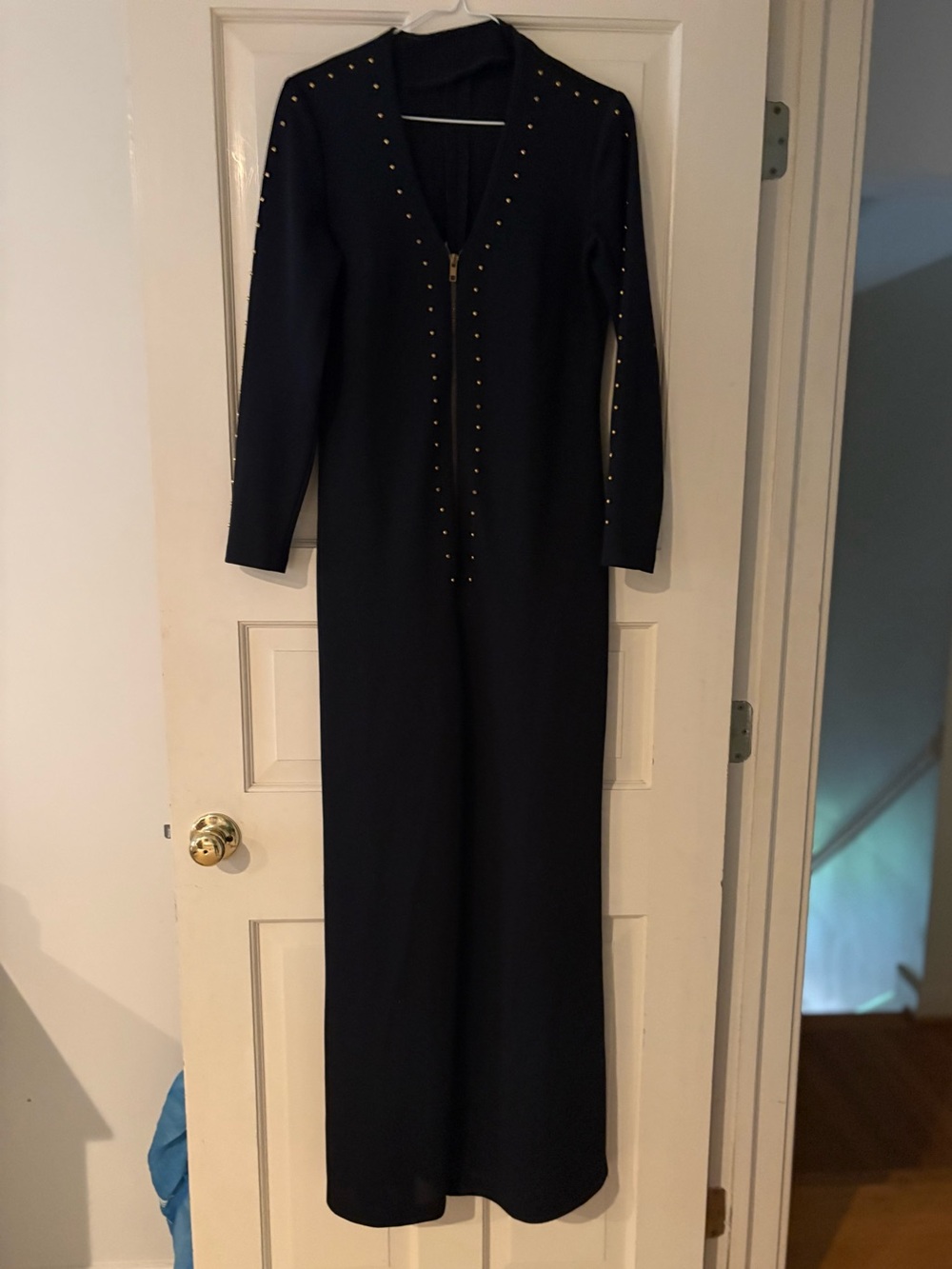 Vintage Black Long Sleeve Stud-Trim jumpsuit. Small